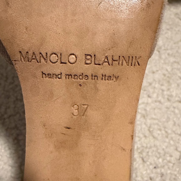 Manolo Blahnik Lausam Suede Block Heel Ankle Strap Shoes - Picture 8 of 12